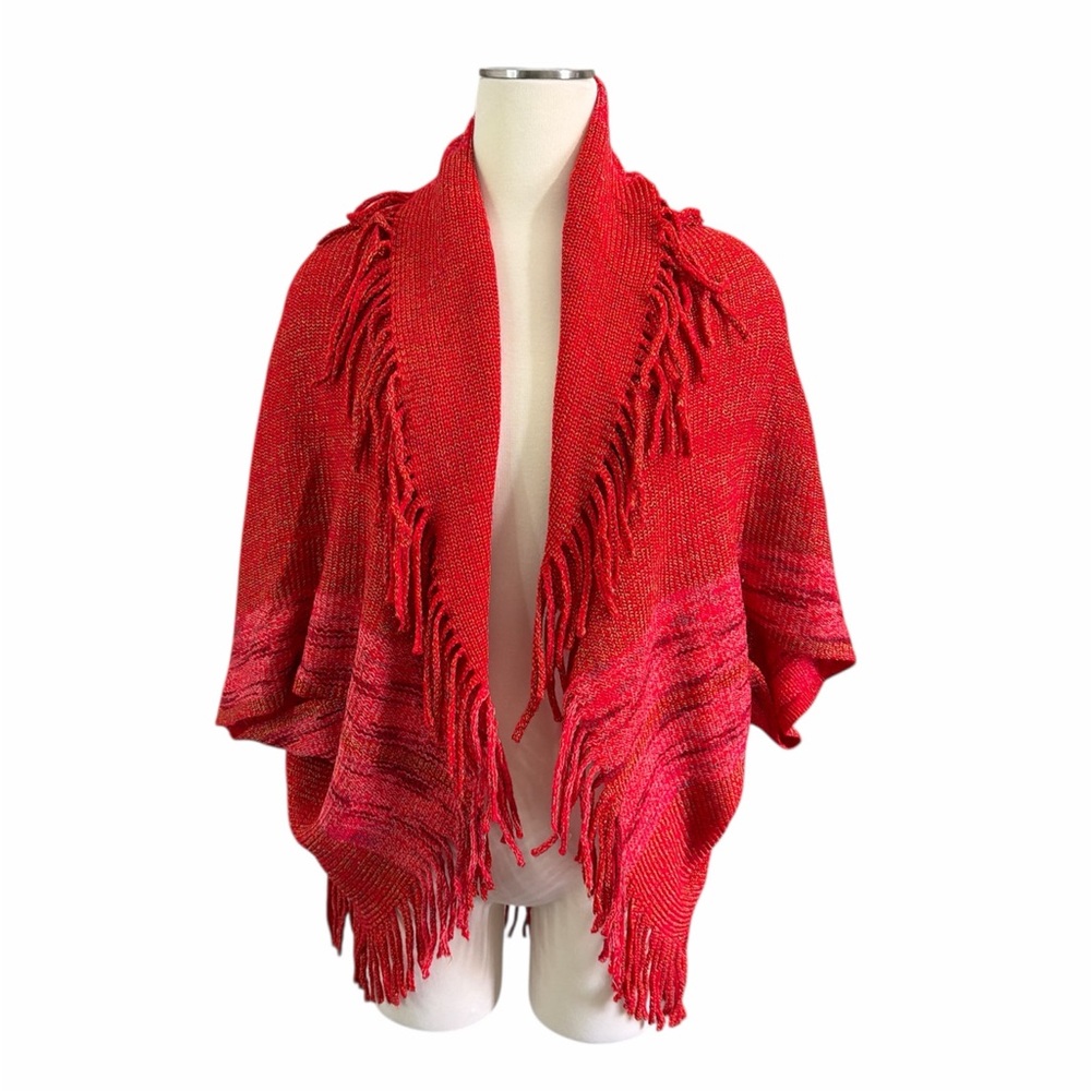 Ana & Rose Women’s Elegant Red Fringed Women's Poncho One Size Fits Most